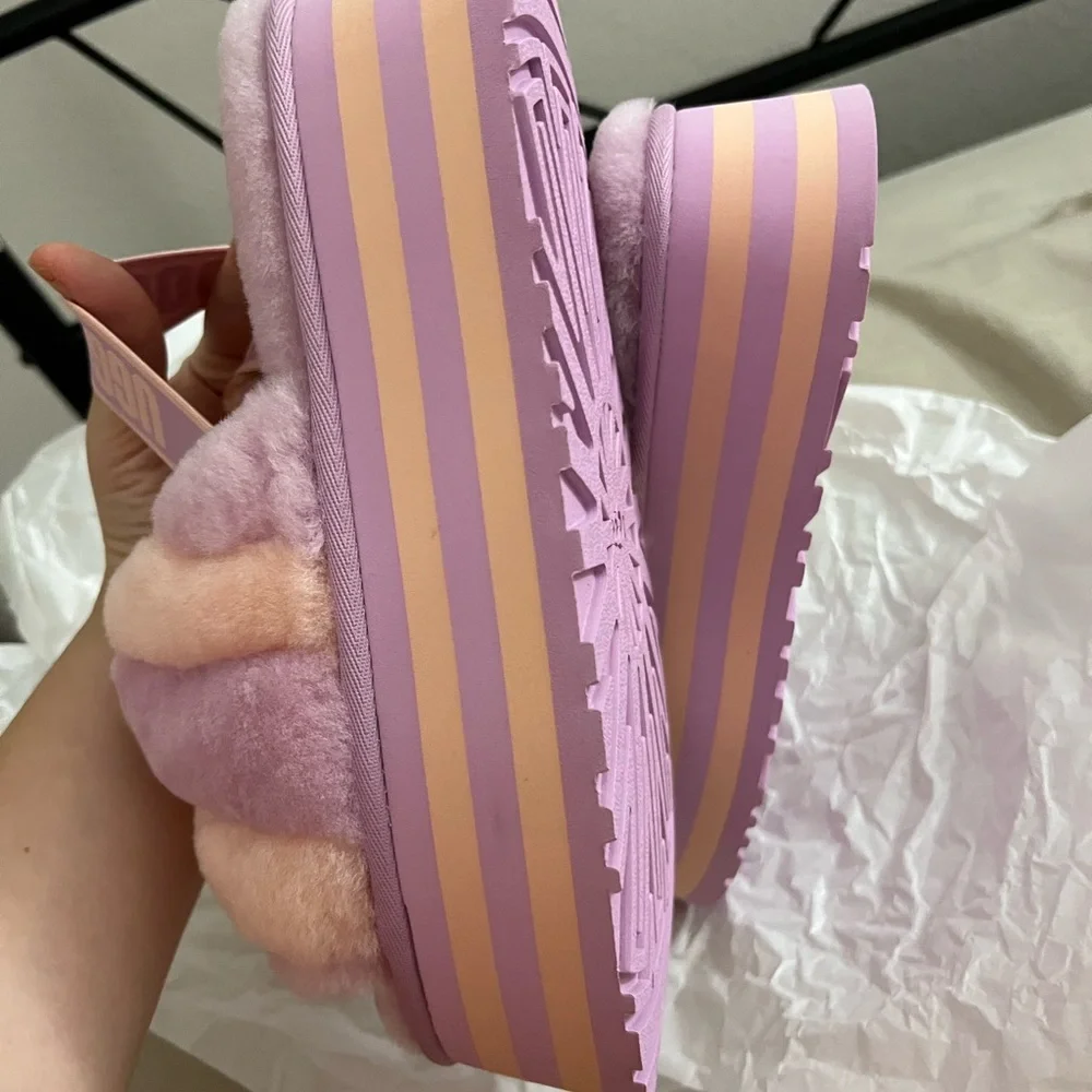 NEW UGG lamb fur pink purple disco sandals - Picture 6 of 8